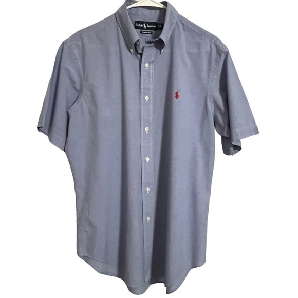 Vintage 90’s Ralph Lauren Short Sleeved Classic Fit Blue & White Shirt Size Med. - Picture 1 of 12